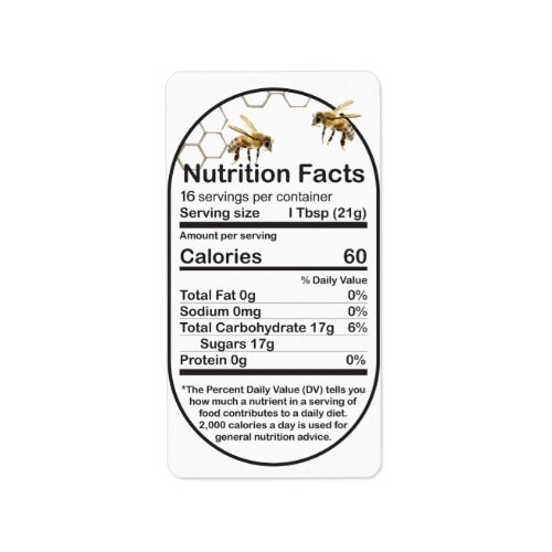 Mini Oval Honeybees Nutrition Facts Label Honey