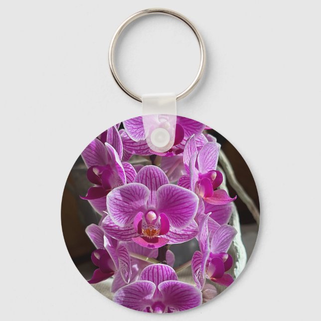 Mini Phalaenopsis Sogo Vivien Purple Orchid Flower Keychain (Front)