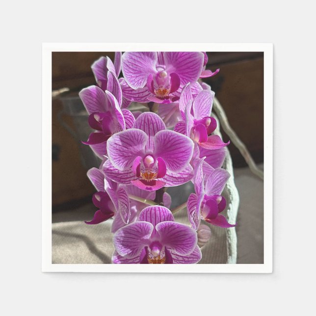 Mini Phalaenopsis Sogo Vivien Purple Orchid Flower Napkins (Front)