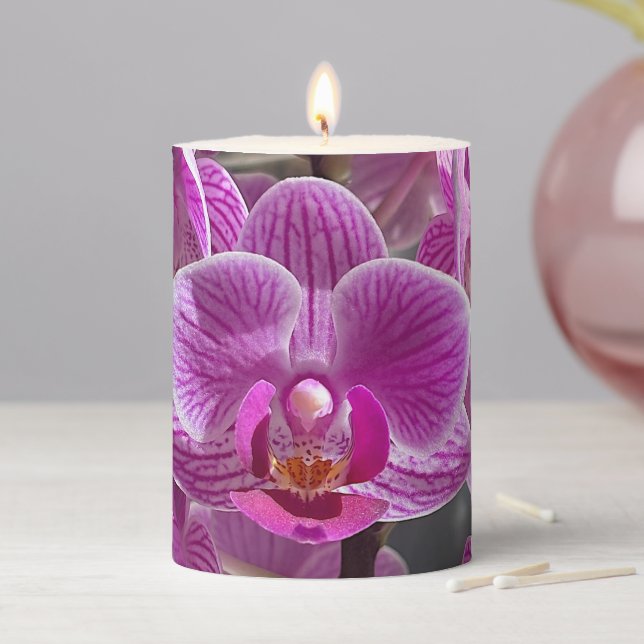 Mini Phalaenopsis Sogo Vivien Purple Orchid Flower Pillar Candle (In Situ)