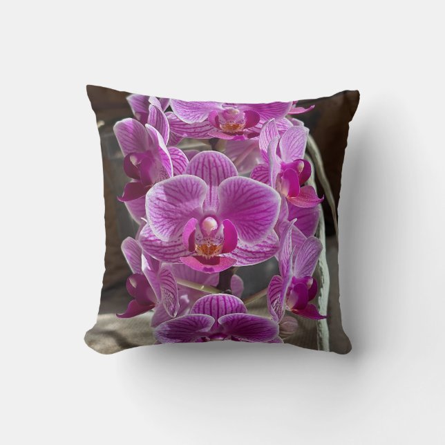 Mini Phalaenopsis Sogo Vivien Purple Orchid Flower Throw Pillow (Front)