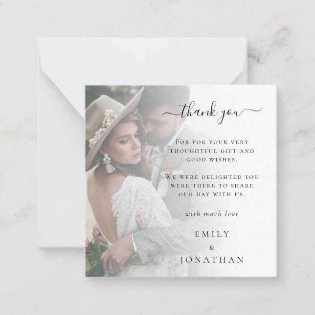 MINI Photo Overlay QR Code Wedding Thank You  Note Card (Front)