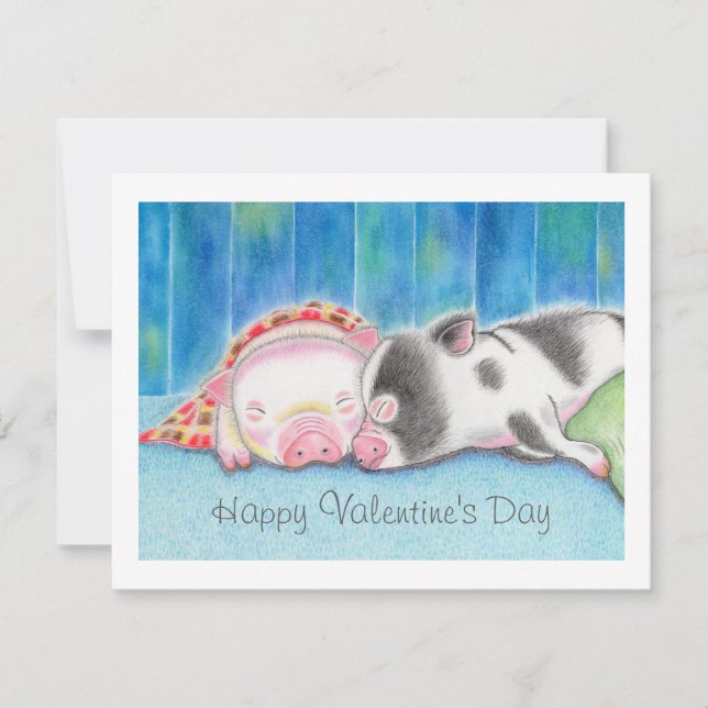 Mini Pigs Piglets Valentine's Day Flat Card (Front)