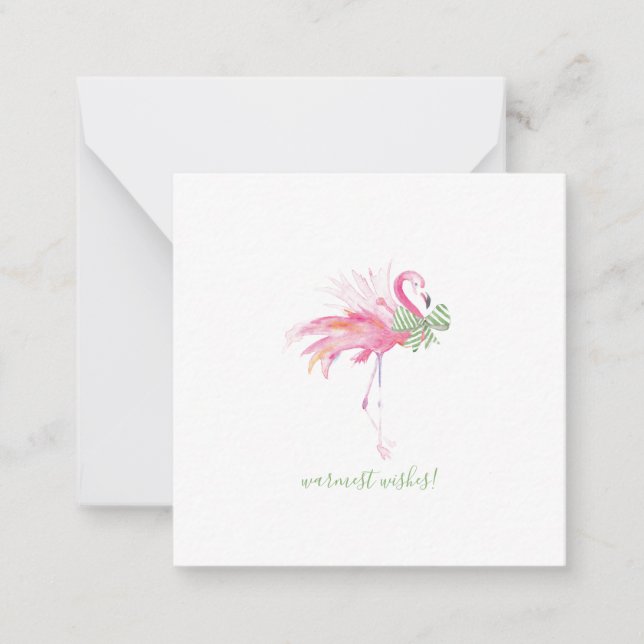 Mini Pink Flamingo Christmas Note Card (Front)