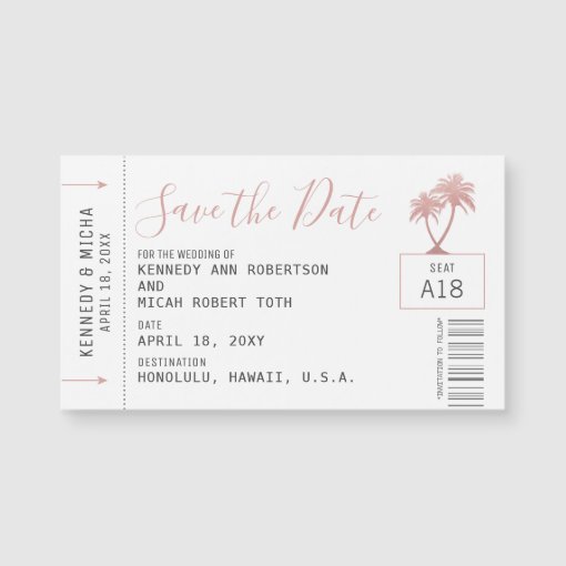 Mini Pink Plane Ticket Beach Wedding Date Magnet | Zazzle