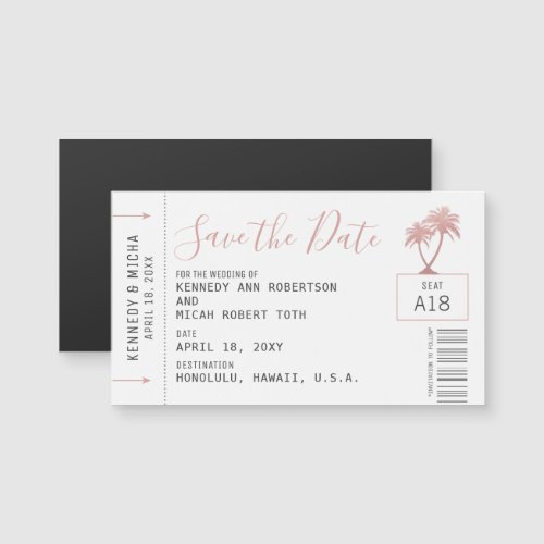 Mini Pink Plane Ticket Beach Wedding Date Magnet