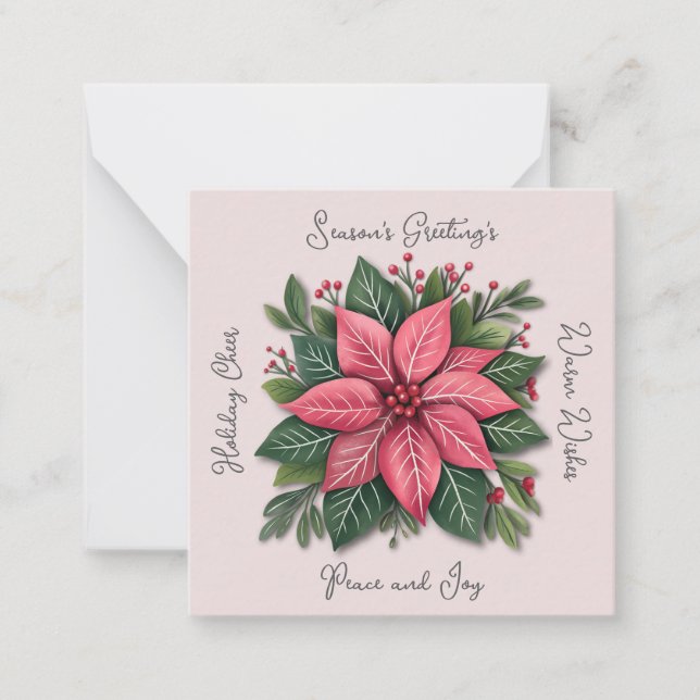 Mini Pink Poinsettia Non-Denominational Christmas  Note Card (Front)