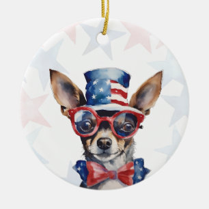 Mini Pinscher Dog, 4th of july Personalized Ceramic Ornament