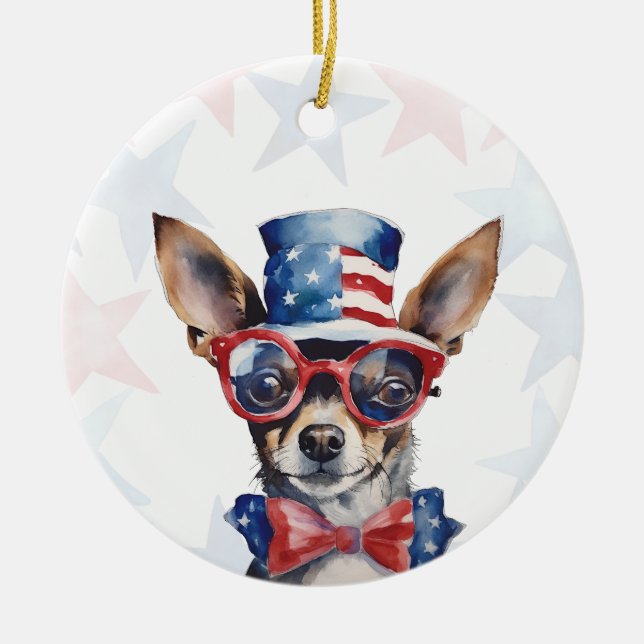 Mini Pinscher Dog, 4th of july Personalized Ceramic Ornament (Front)