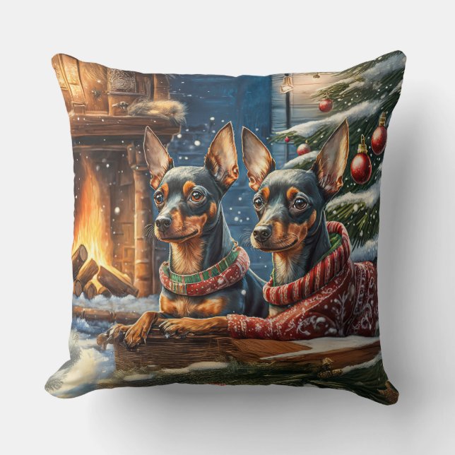 Mini Pinschers Holiday Design By Rich AMeN Gill Throw Pillow (Front)