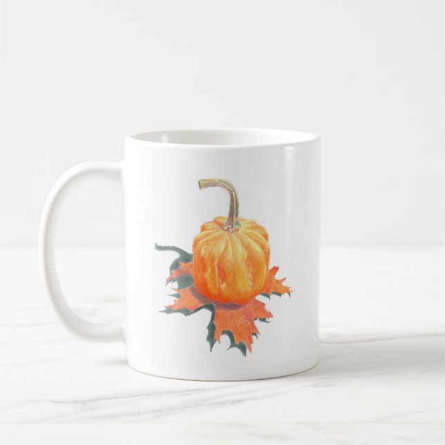 Mini Pumpkin on Oak Leaf Coffee Mug (Left)