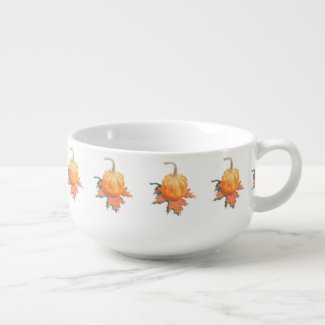 Mini Pumpkin on Oak Leaf Soup Mug