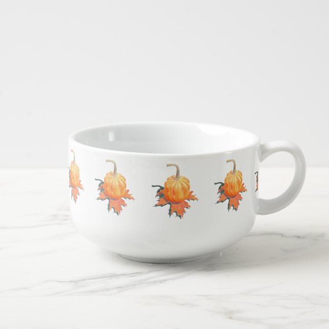 Mini Pumpkin on Oak Leaf Soup Mug (Left)