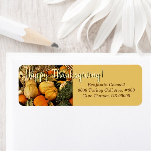 Mini Pumpkins And Gourds  Happy Thanksgiving Label