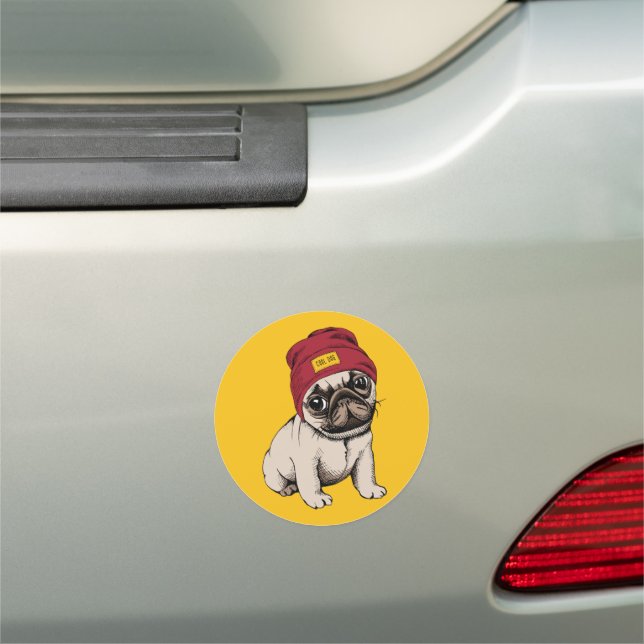 Mini Puppy Hipster Pug 2 Car Magnet (In Situ)