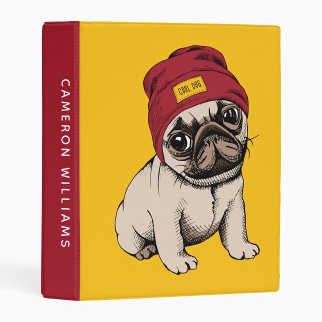 Mini Puppy Hipster Pug | Add Your Name Binder (Front/Spine)