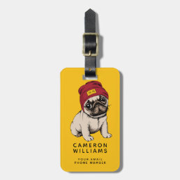 Mini Puppy Hipster Pug | Add Your Name Luggage Tag