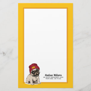 Mini Puppy Hipster Pug   Add Your Name Stationery