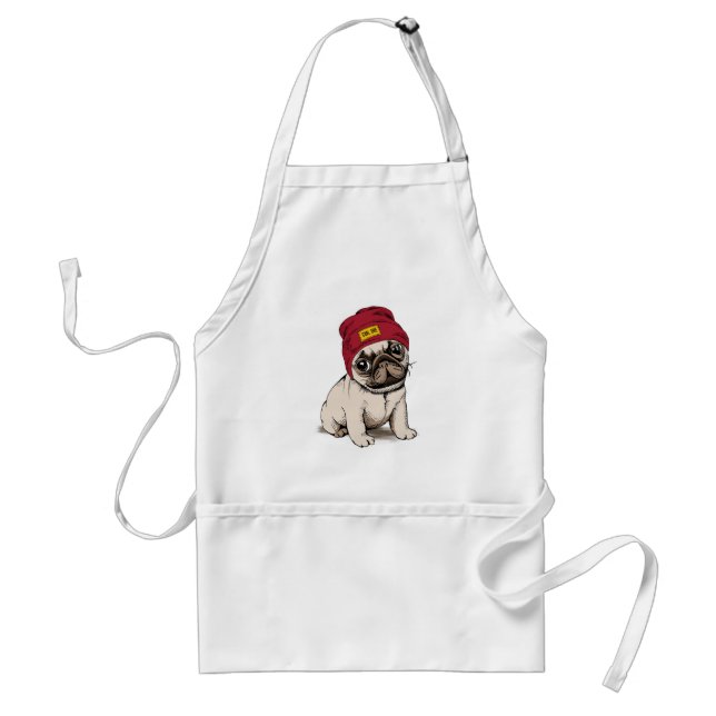 Mini Puppy Hipster Pug Adult Apron (Front)