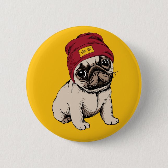 Mini Puppy Hipster Pug Button (Front)