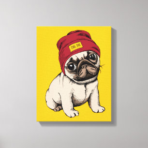Mini Puppy Hipster Pug Canvas Print