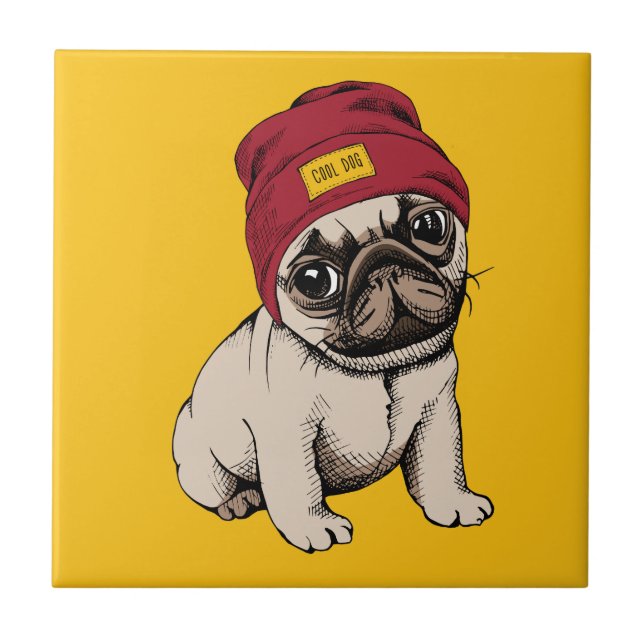 Mini Puppy Hipster Pug Ceramic Tile (Front)
