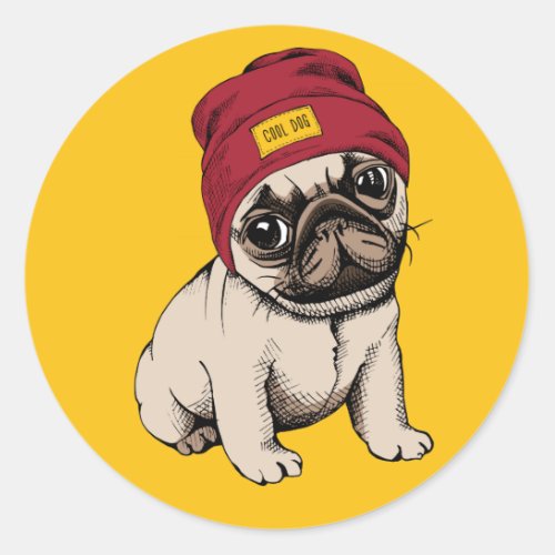 Mini Puppy Hipster Pug Classic Round Sticker