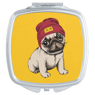 Mini Puppy Hipster Pug Compact Mirror