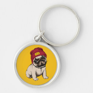 Mini Puppy Hipster Pug Keychain