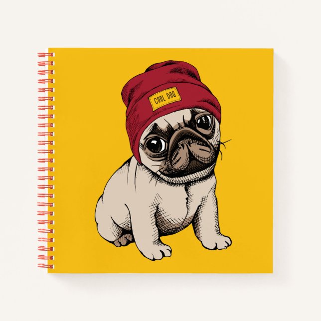 Mini Puppy Hipster Pug Notebook (Front)