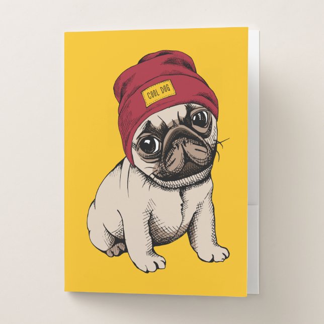 Mini Puppy Hipster Pug Pocket Folder (Front)