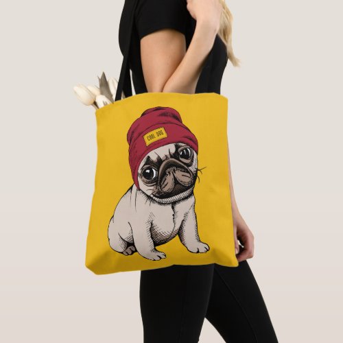 Mini Puppy Hipster Pug Tote Bag