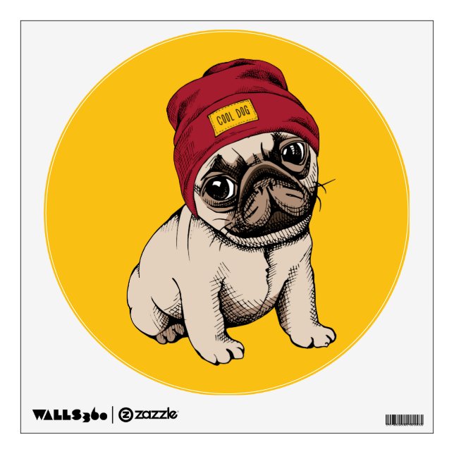 Mini Puppy Hipster Pug Wall Decal (Front)