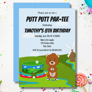 Mini Putt Putt Birthday Cute Gopher Kids Party Invitation