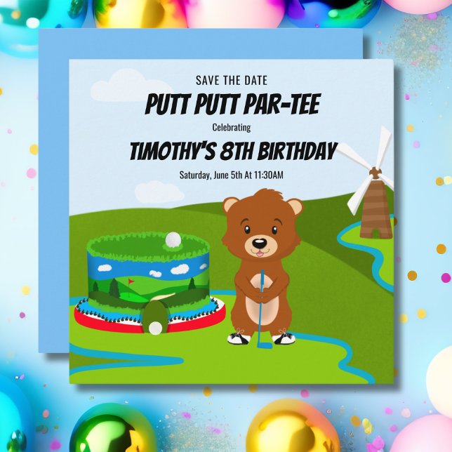 Mini Putt Putt Birthday Cute Gopher Kids Party  Save The Date (Creator Uploaded)