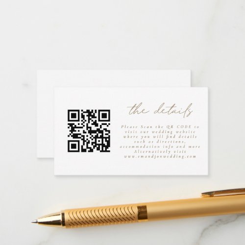 Mini QR Code Simple Gold Script Wedding Details Enclosure Card