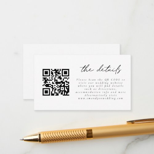 Mini QR Code Simple Script Wedding Details Enclosure Card