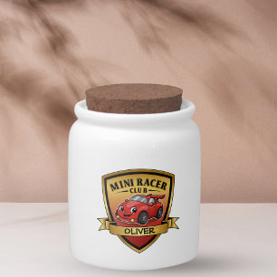 Mini Racer Club Badge – Cute Red Race Car Candy Jar