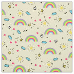 Mini Rainbow Toss on Yellow Cute Retro Pattern Fabric