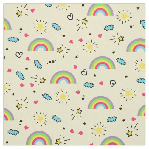 Mini Rainbow Toss on Yellow Cute Retro Pattern Fabric