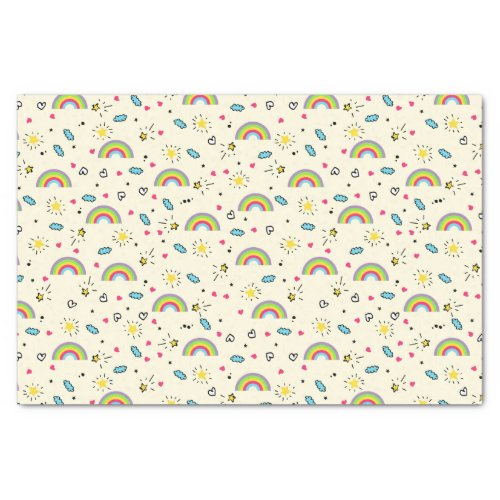 Mini Rainbow Toss on Yellow Cute Retro Pattern Tissue Paper