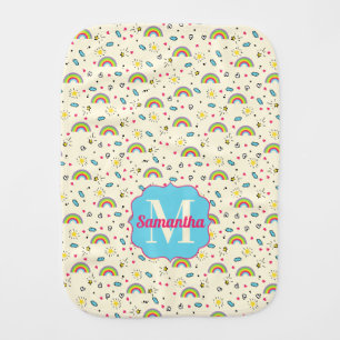 Mini Rainbow Toss on Yellow Retro Pattern Monogram Baby Burp Cloth
