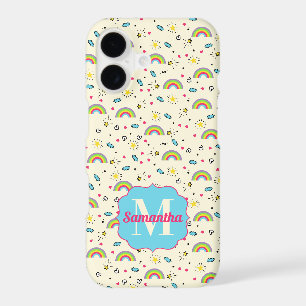 Mini Rainbow Toss on Yellow Retro Pattern Monogram iPhone 17 Case