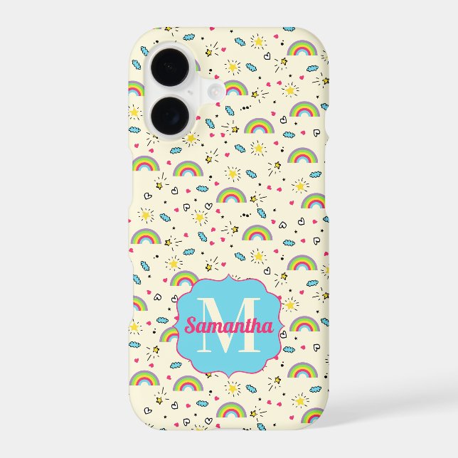 Mini Rainbow Toss on Yellow Retro Pattern Monogram Iphone Case (Back)