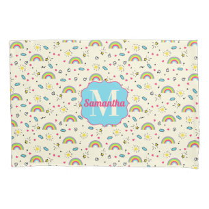 Mini Rainbow Toss on Yellow Retro Pattern Monogram Pillow Case