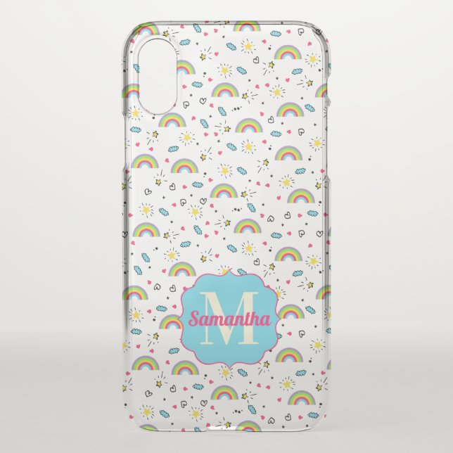 Mini Rainbow Toss Retro Pattern Monogram Clear Uncommon iPhone Case (Back)