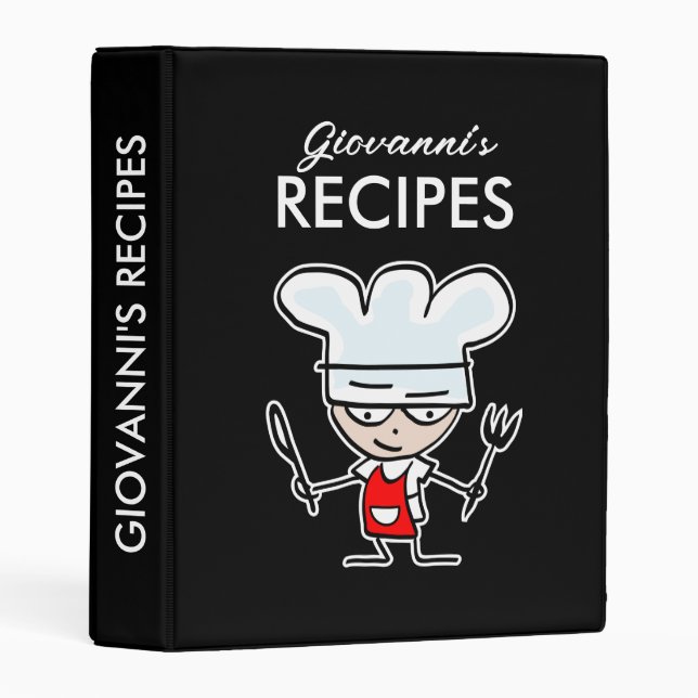 Mini recipe binder with funny chef cook cartoon (Front/Spine)