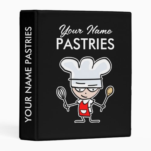 Mini recipe binder with funny pastry chef cartoon