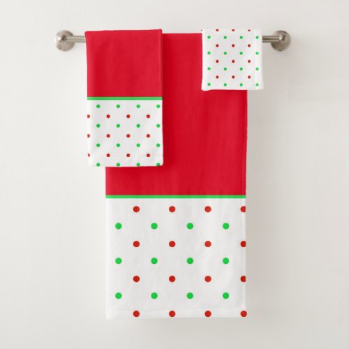 Mini Red and Green Watercolor Polka Dots Bath Towel Set