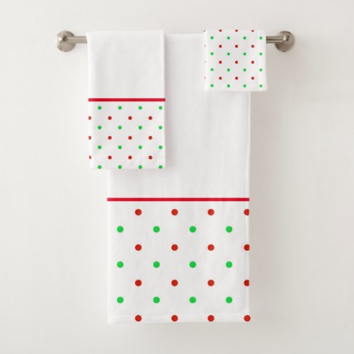 Mini Red and Green Watercolor Polka Dots  Bath Towel Set